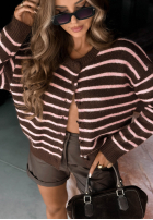 Krótki Cardigan w paski z zapięciem Stripe Season ciocolatiu