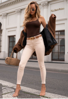 Pantaloni din denim skinny z paskiem Just Be You jasnobeżowe