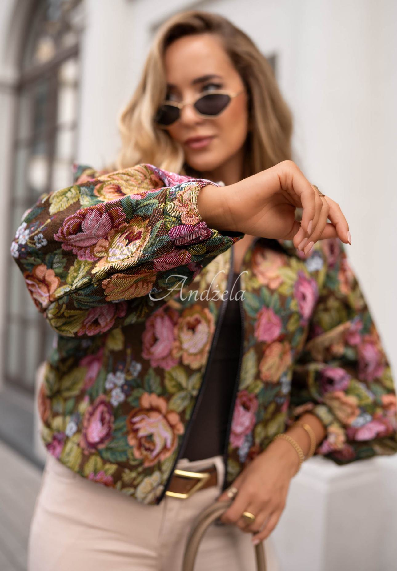 Geacă bomber scurtă din jacard cu imprimeu floral Autumn Select