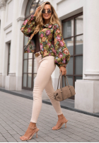 Scurtă żakardowa Geacă bomberka w kwiaty Autumn Select ciocolatie