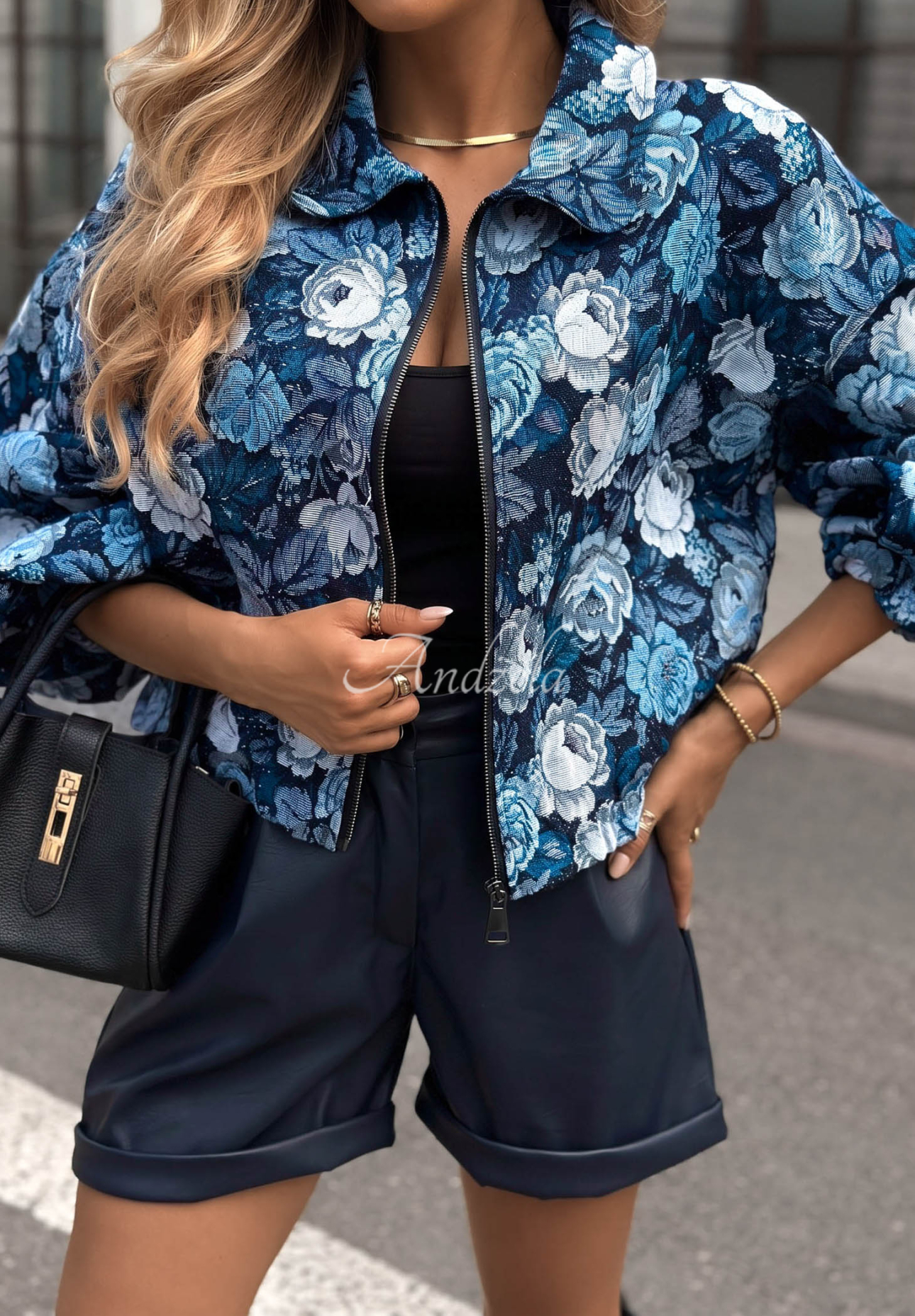 Geacă bomber scurtă din jacard cu imprimeu floral Autumn Select