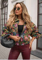 Scurtă żakardowa Geacă bomberka w kwiaty Autumn Select ciocolatie