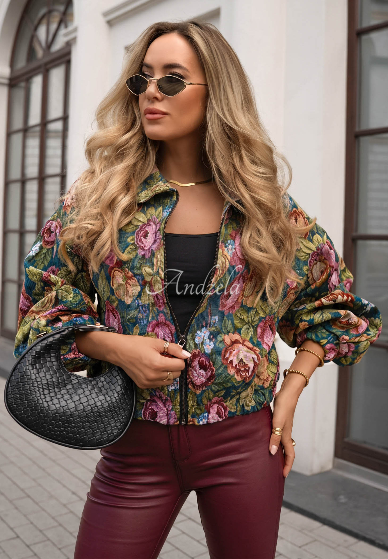 Geacă bomber scurtă din jacard cu imprimeu floral Autumn Select