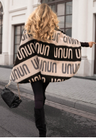 Eșarfă ponczo oversize cu modele No Reply beżowo-negru