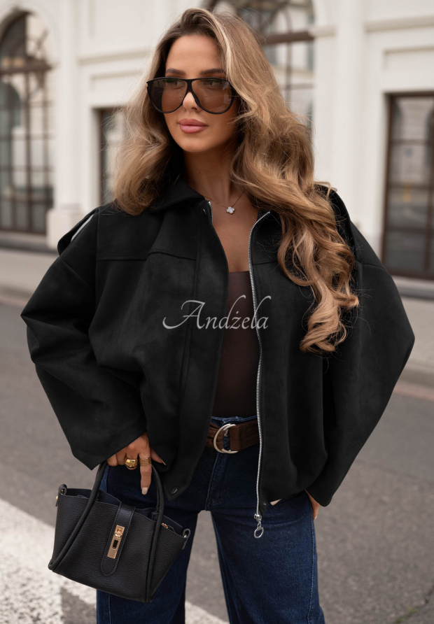 Geacă bomber oversize din piele &icirc;ntoarsă Early Season
