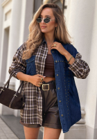 din denim Cămașă w kratę Rainy Charm niebiesko-ciocolatie