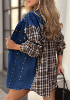 din denim Cămașă w kratę Rainy Charm niebiesko-ciocolatie