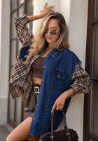 din denim Cămașă w kratę Rainy Charm niebiesko-ciocolatie