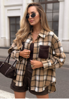 Cămașă w kratę z ozdobną aplikacją Just Perfect camel