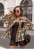 Cămașă w kratę z ozdobną aplikacją Just Perfect camel