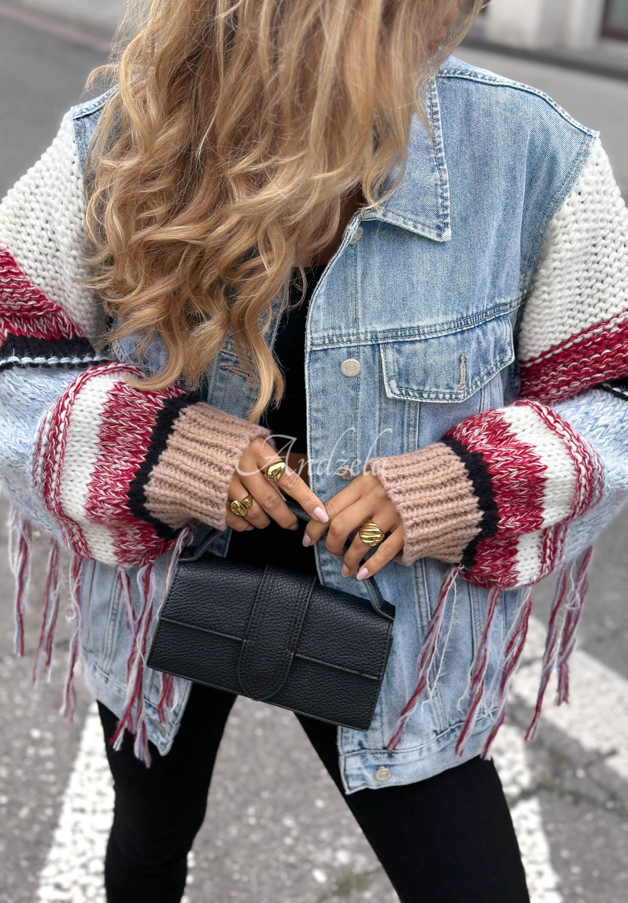 Geacă din denim cu mâneci tricotate Modern Knit