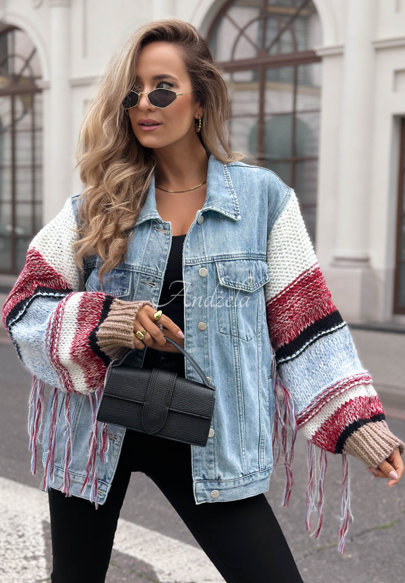 Geacă din denim cu mâneci tricotate Modern Knit