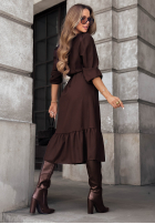 Rochie midi z falbanką True Elegance ciocolatie