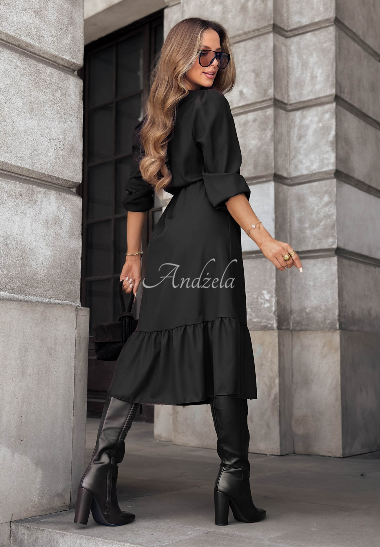 Rochie midi din vâscoză cu volănaș True Elegance
