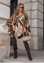 Eșarfă ponczo oversize cu modele No Reply beżowo-negru