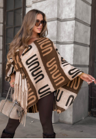 Eșarfă ponczo oversize cu modele No Reply beżowo-negru