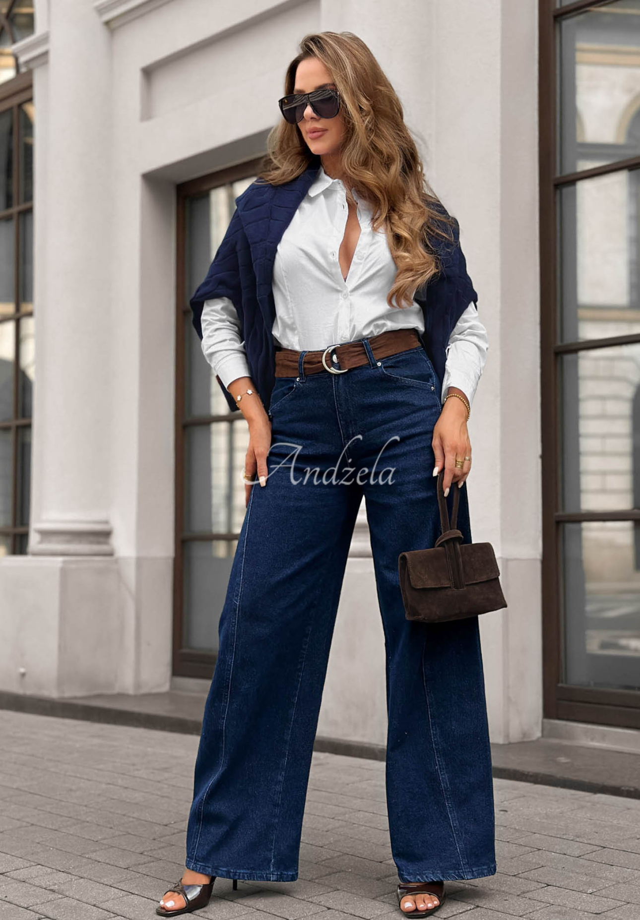 Blugi wide leg cu curea Urban Flam