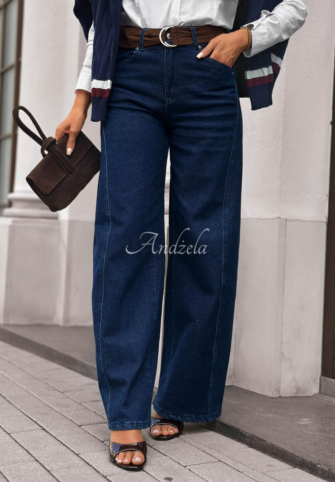 Blugi wide leg cu curea Urban Flam