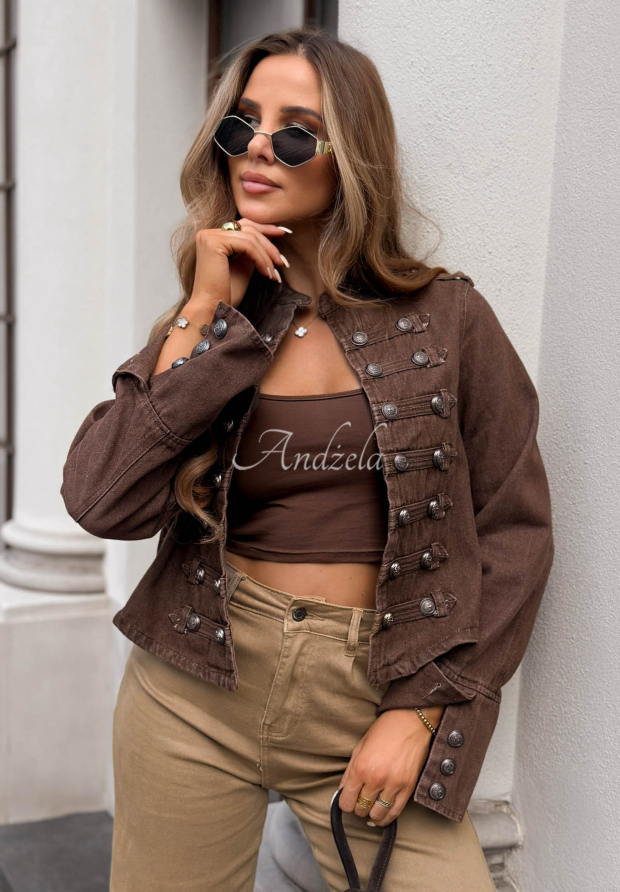 Geacă scurtă din denim &icirc;n stil militar cu nasturi Amber Tea