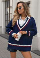 Pulover oversize z dekoltem Casual Girl bluemarin