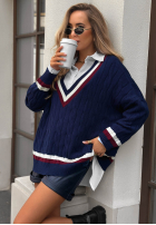Pulover oversize z dekoltem Casual Girl bluemarin