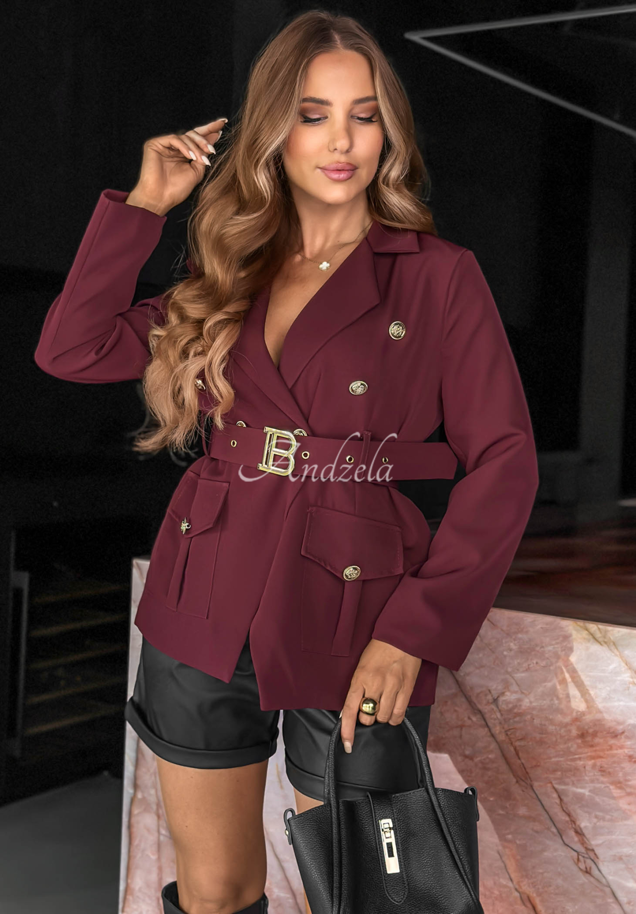 Sacou elegant cu curea Coffee Date