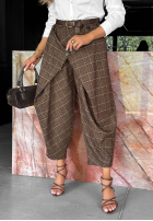 Pantaloni w kratę z kopertowym przodem Checked Harmony