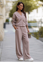 Prążkowany Compleu Pulover i Pantaloni wide leg Simple Escape ciocolatiu