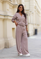 Prążkowany Compleu Pulover i Pantaloni wide leg Simple Escape ciocolatiu