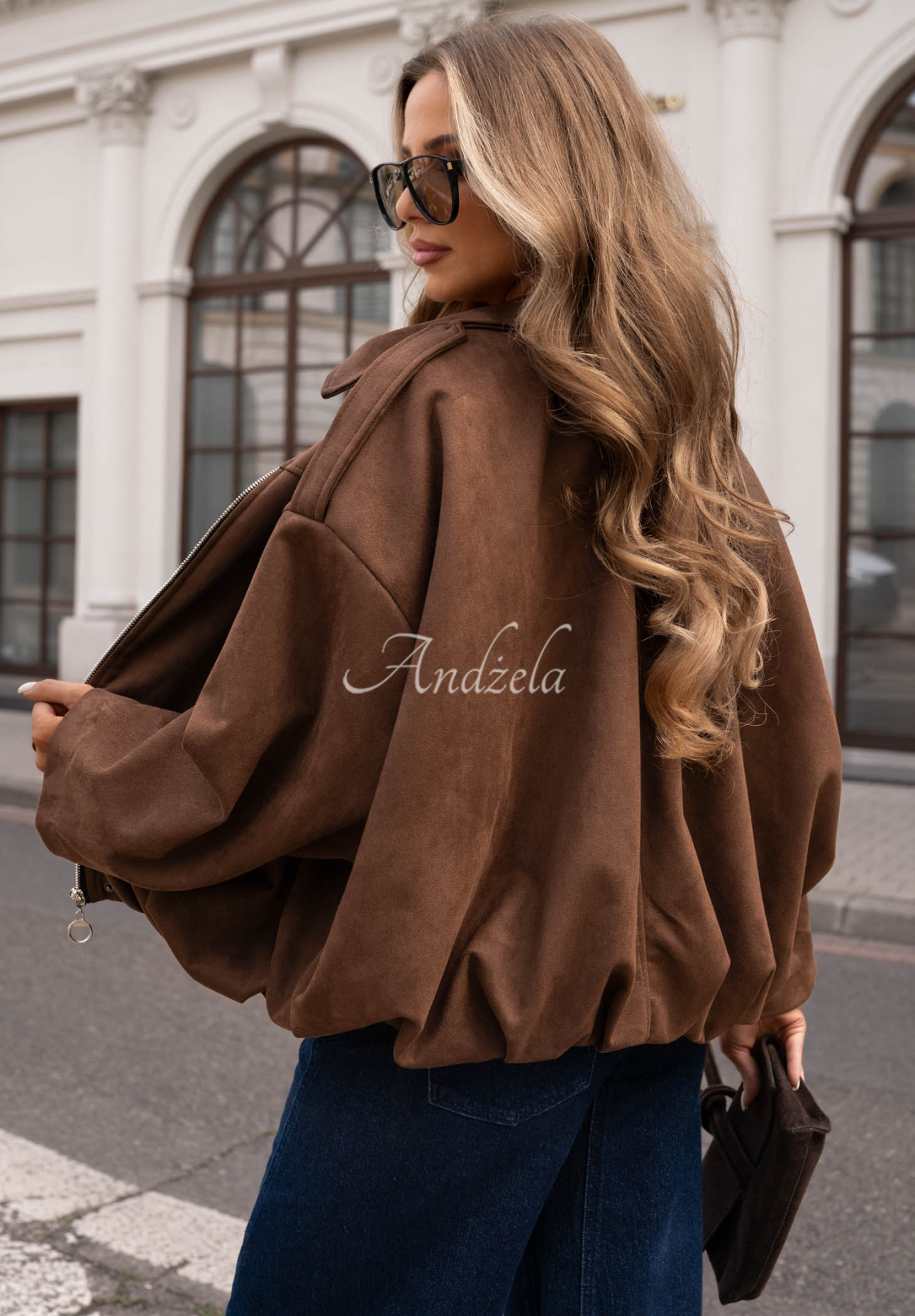 Geacă bomber oversize din piele întoarsă Early Season