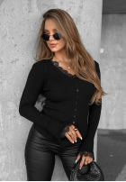 Prążkowana Bluză z koronką i szerokimi rękawami Velvet Charm bluemarin