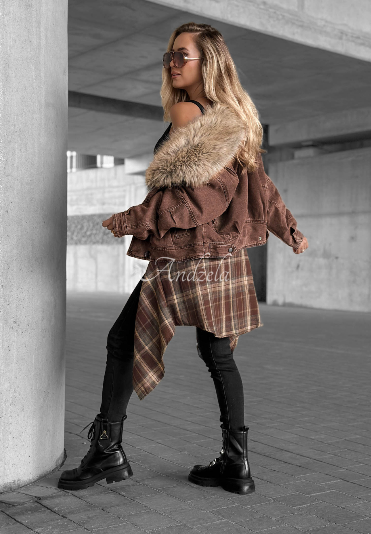 Jachetă scurtă din denim cu blăniță Autumn Teddy