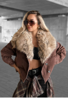 Scurtă din denim Geacă z futerkiem Autumn Teddy ciocolatie
