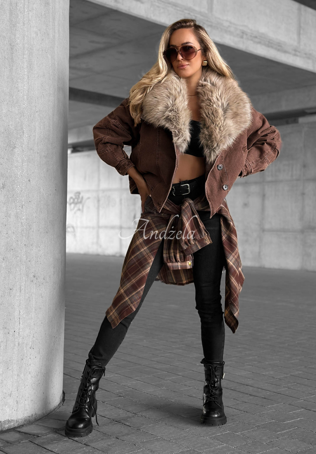 Jachetă scurtă din denim cu blăniță Autumn Teddy