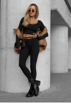 Pantaloni din denim skinny z paskiem Take Care negre