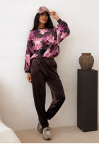 Welurowy Compleu de trening w kwiaty Floral Kiss ciocolatiu