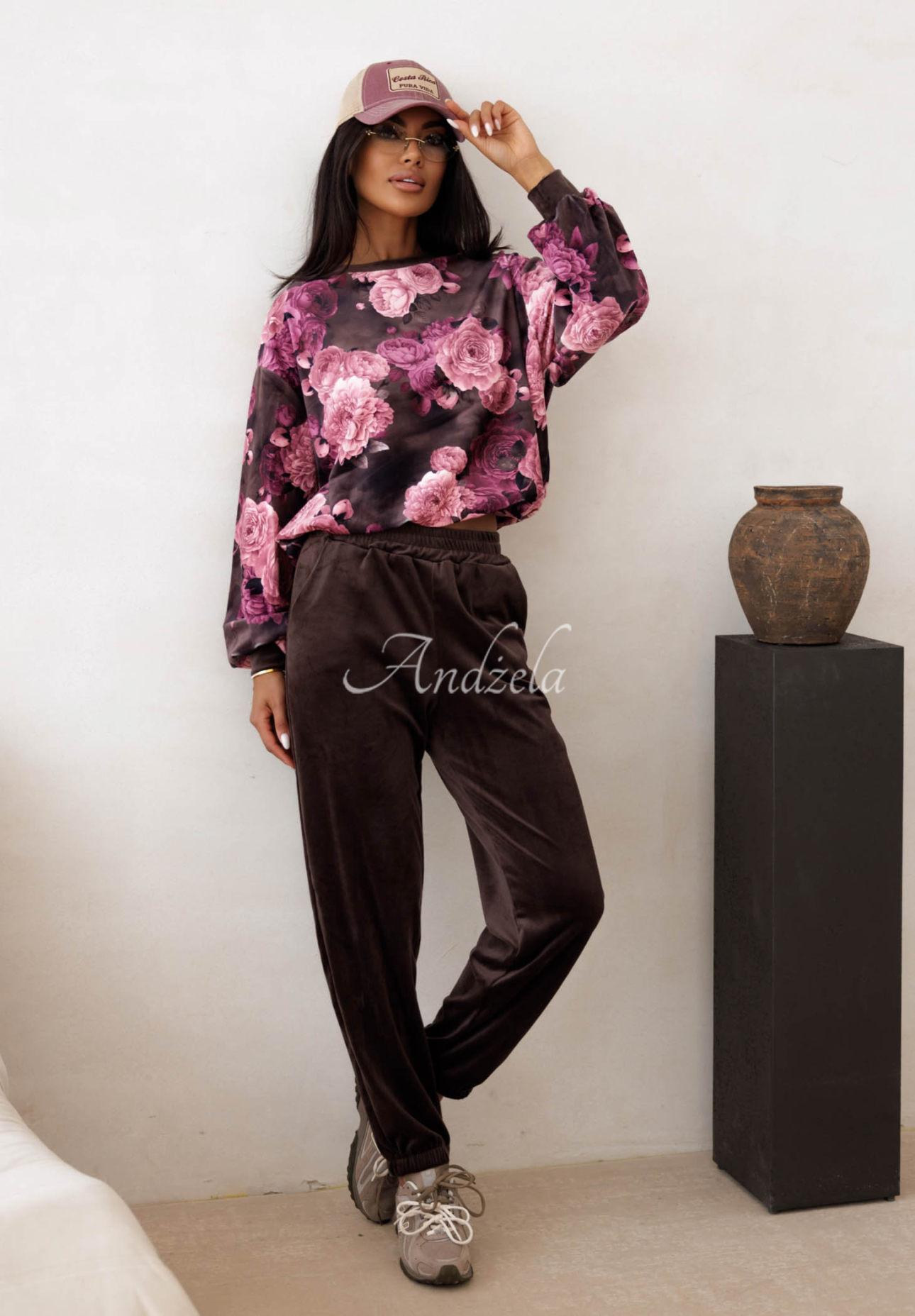 Set de trening din catifea cu bumbac și imprimeu floral Floral Kiss