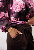 Welurowy Compleu de trening w kwiaty Floral Kiss ciocolatiu