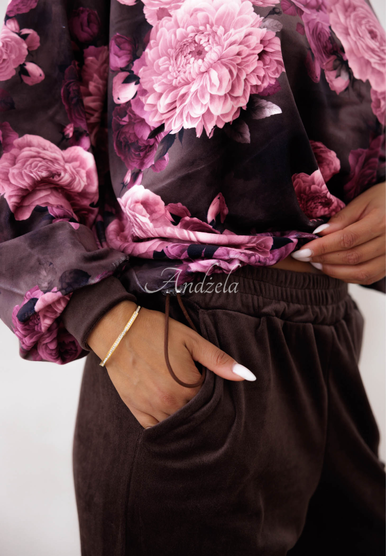 Set de trening din catifea cu bumbac și imprimeu floral Floral Kiss