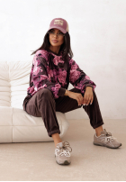 Welurowy Compleu de trening w kwiaty Floral Kiss ciocolatiu