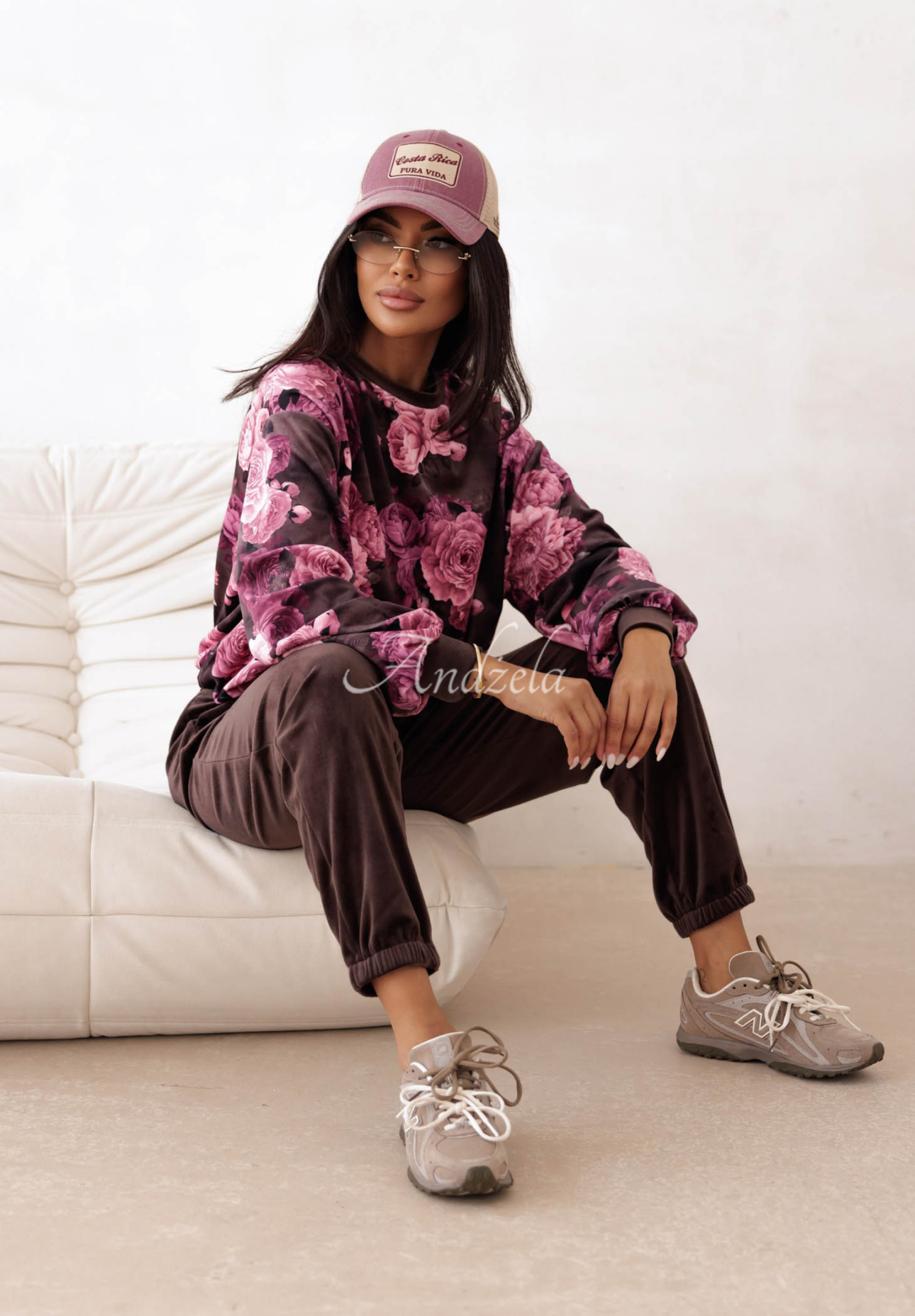 Set de trening din catifea cu bumbac și imprimeu floral Floral Kiss