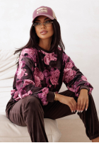 Welurowy Compleu de trening w kwiaty Floral Kiss ciocolatiu