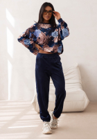 Welurowy Compleu de trening w kwiaty Floral Kiss ciocolatiu