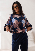 Welurowy Compleu de trening w kwiaty Floral Kiss ciocolatiu