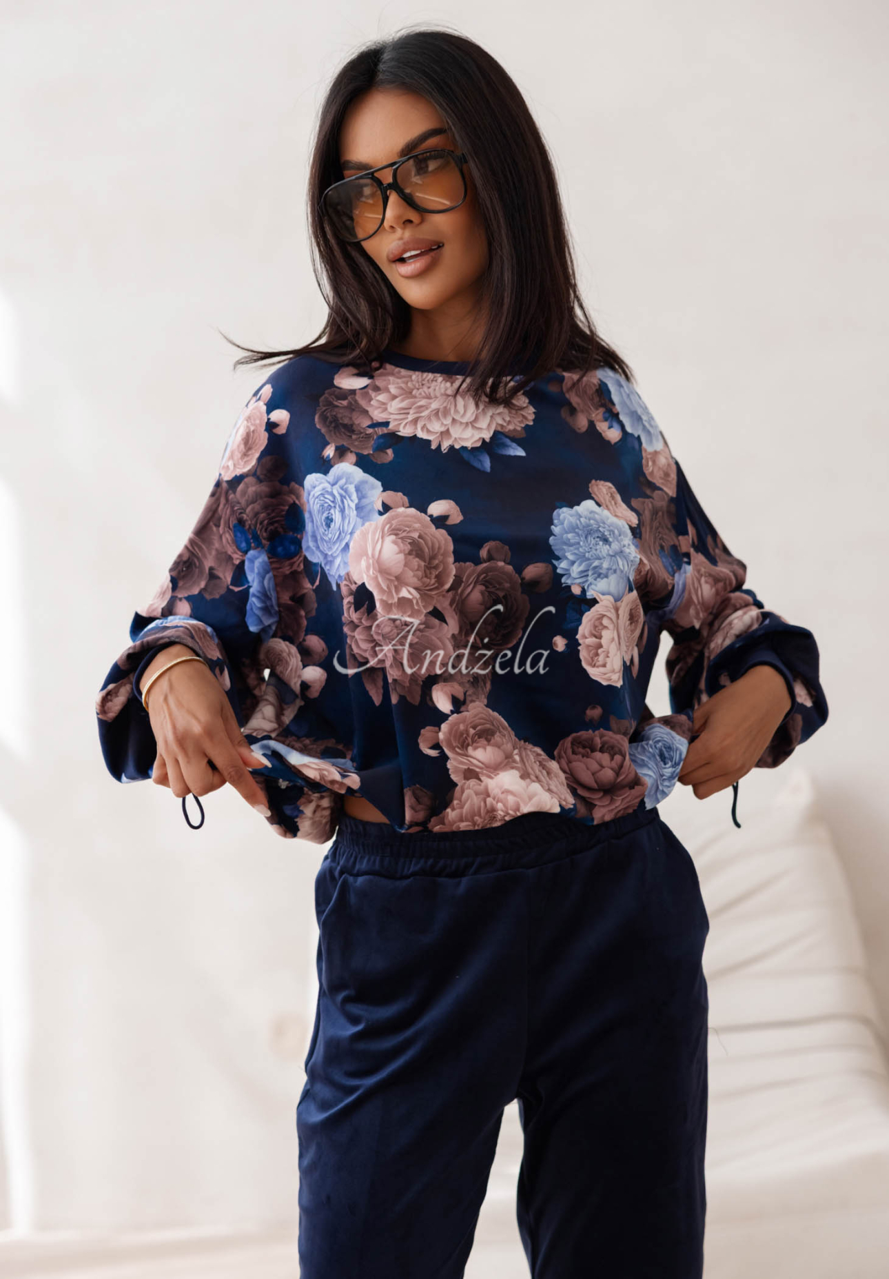 Set de trening din catifea cu bumbac și imprimeu floral Floral Kiss