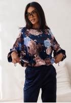 Welurowy Compleu de trening w kwiaty Floral Kiss ciocolatiu