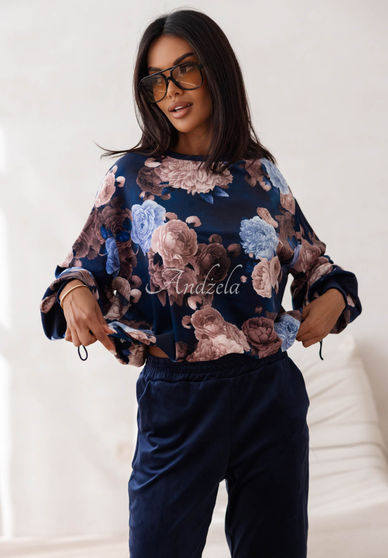 Set de trening din catifea cu bumbac și imprimeu floral Floral Kiss
