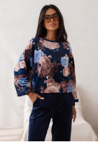 Welurowy Compleu de trening w kwiaty Floral Kiss ciocolatiu