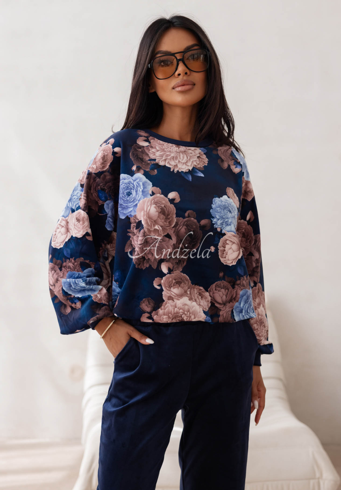 Set de trening din catifea cu bumbac și imprimeu floral Floral Kiss