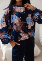 Welurowy Compleu de trening w kwiaty Floral Kiss ciocolatiu